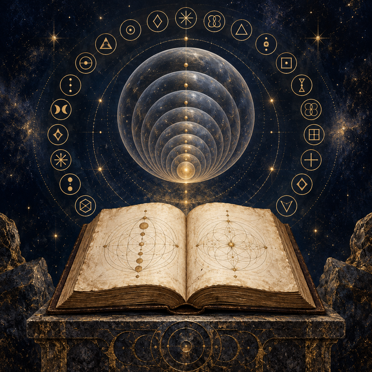 A contemporary visual metaphor for Sefer Yetzirah’s letter-and-number cosmology; the marks are abstract, not manuscript letters.